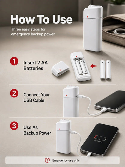 🔋 Emergency Phone Charger – AA Battery Powered USB Backup with LED Flashlight