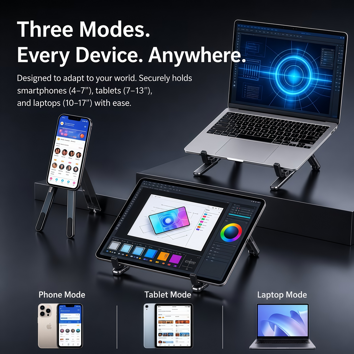 3-in-1 Foldable Laptop, Tablet & Magnetic Phone Stand