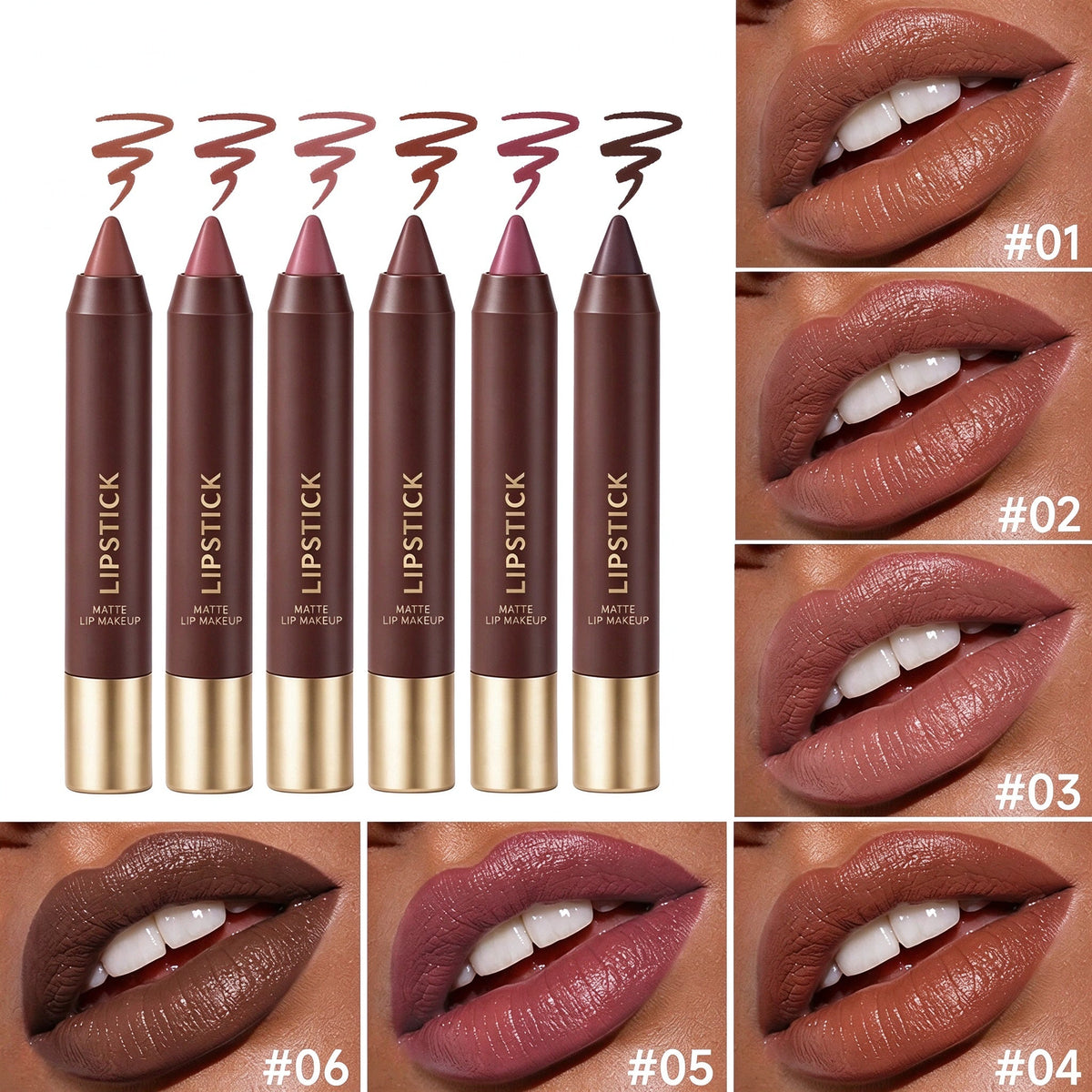 6pcs/set Long-lasting Matte Brown Lipstick