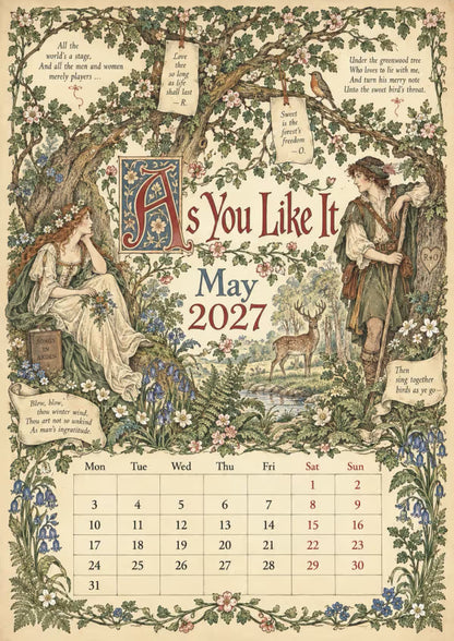 A Shakespearean Year 2027 – 12 Plays Through the Seasons | Vintage Illustrated Wall Calendar