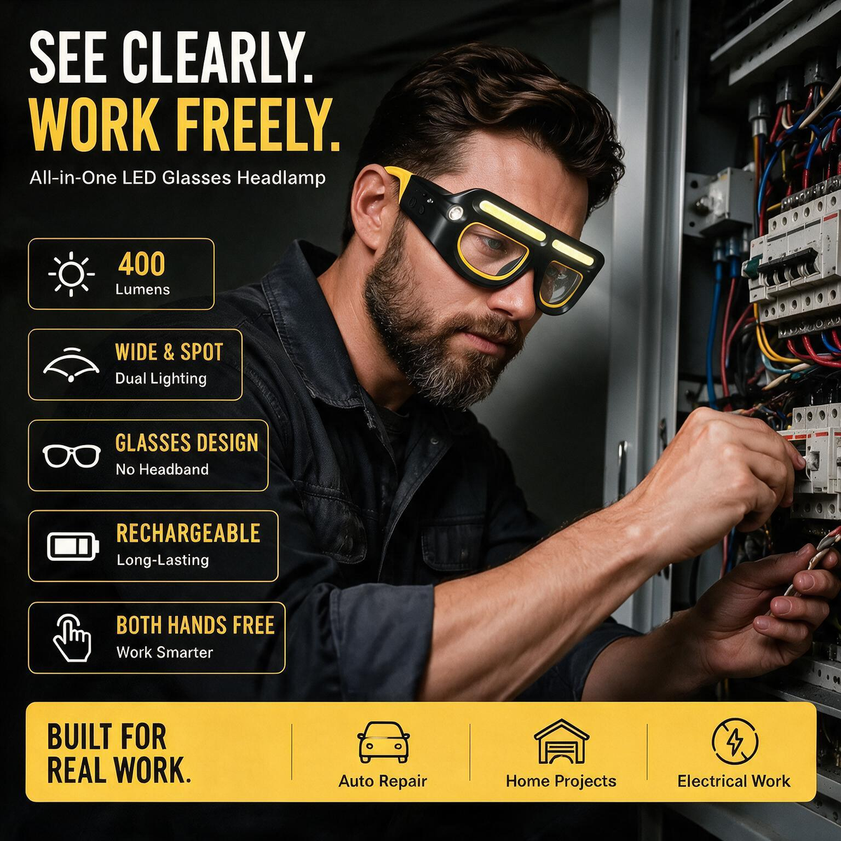 Rechargeable LED Headlamp Glasses