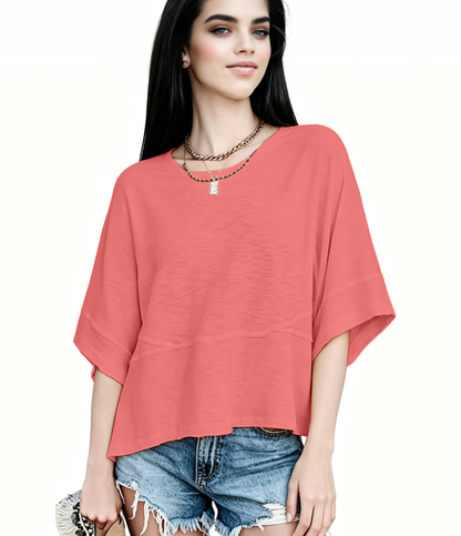 ☀️ Women's Summer Casual Crewneck Batwing Top – Loose Fit, Cute & Breezy 🌸