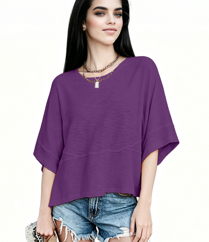 ☀️ Women's Summer Casual Crewneck Batwing Top – Loose Fit, Cute & Breezy 🌸