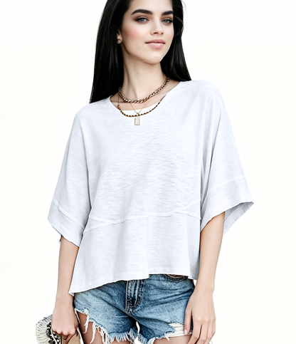 ☀️ Women's Summer Casual Crewneck Batwing Top – Loose Fit, Cute & Breezy 🌸