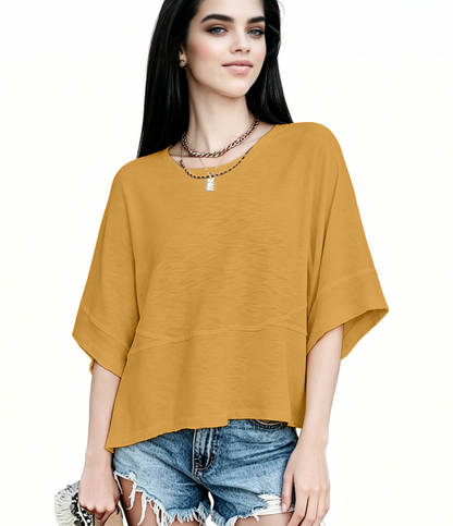 ☀️ Women's Summer Casual Crewneck Batwing Top – Loose Fit, Cute & Breezy 🌸