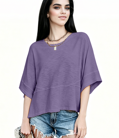 ☀️ Women's Summer Casual Crewneck Batwing Top – Loose Fit, Cute & Breezy 🌸