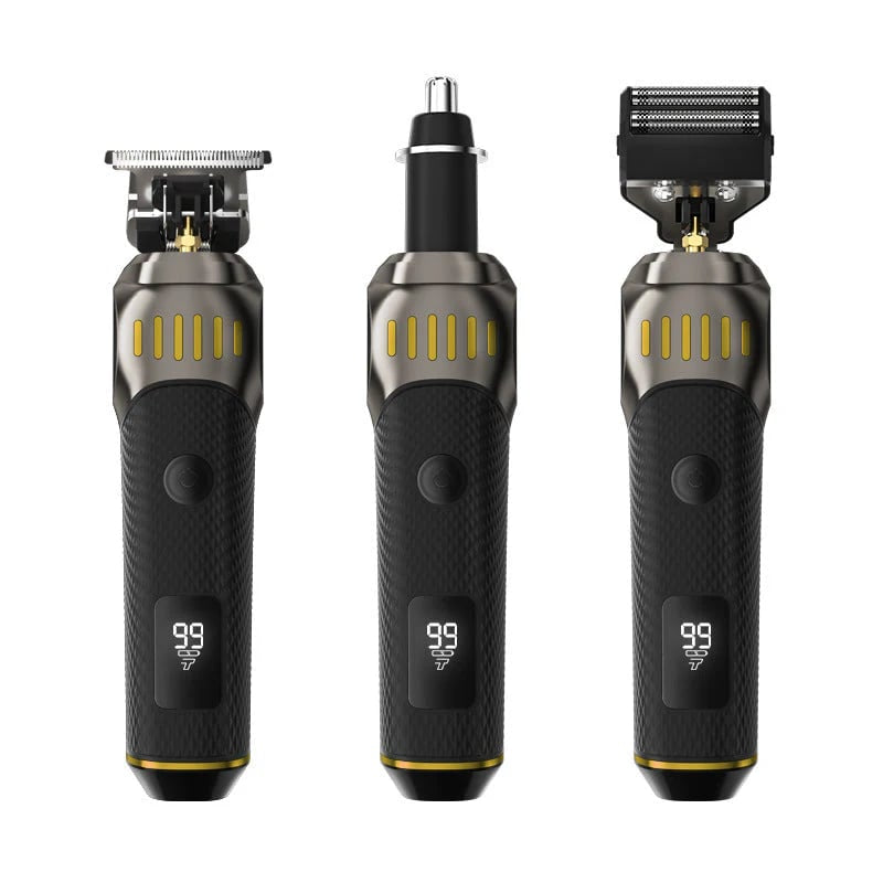 🏆3-in-1 Professional Men’s Grooming Set – T-Blade Trimmer, Foil Shaver & Nose Trimmer – With LED Display & USB Rechargeable