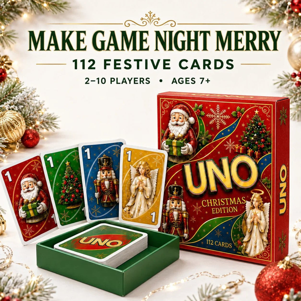 🃏UNO Christmas Edition🎄 Holiday Family Card Game with 112 Festive Cards
