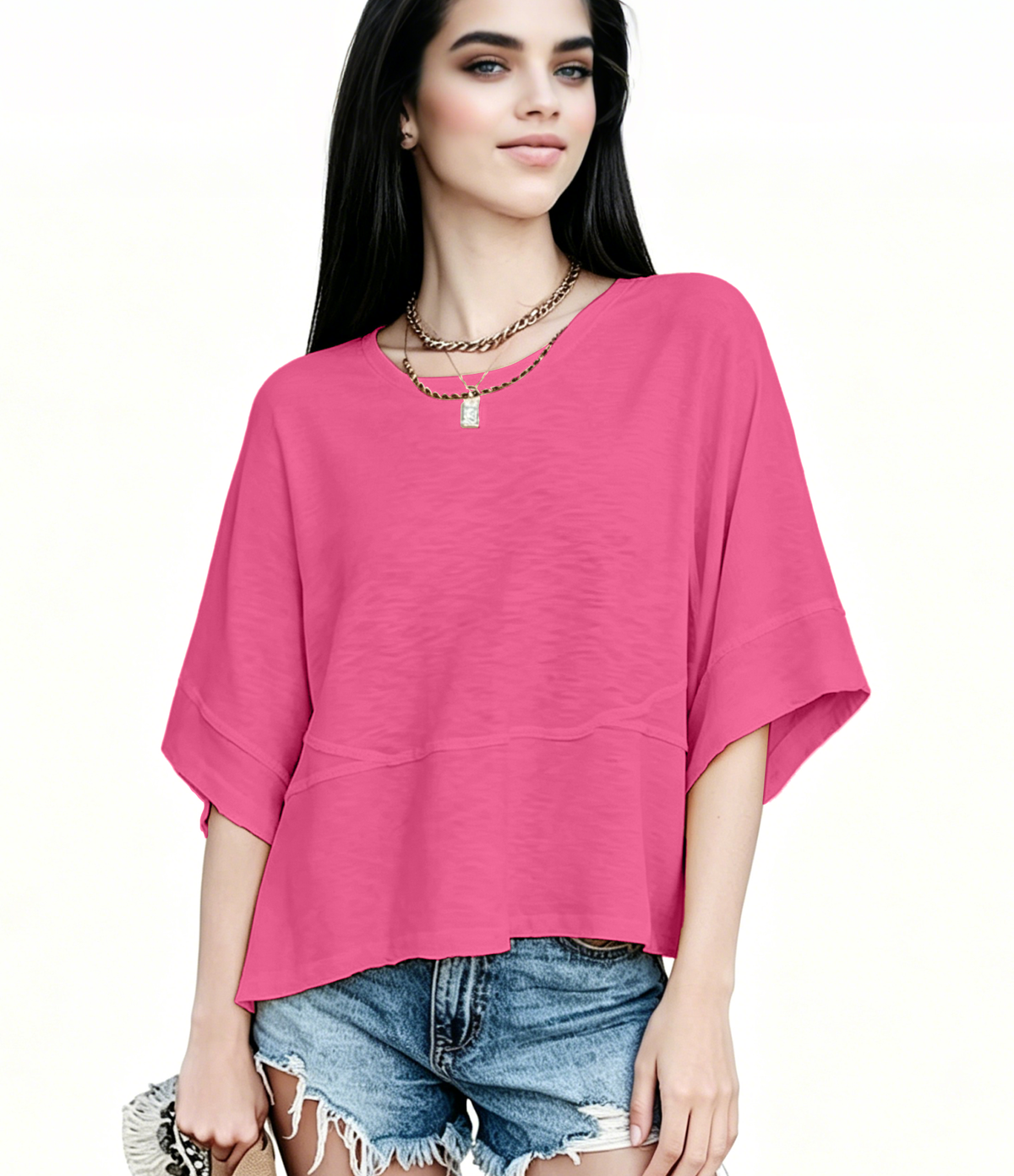 ☀️ Women's Summer Casual Crewneck Batwing Top – Loose Fit, Cute & Breezy 🌸