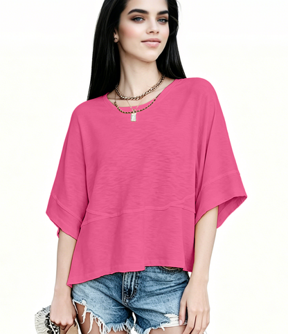 ☀️ Women's Summer Casual Crewneck Batwing Top – Loose Fit, Cute & Breezy 🌸