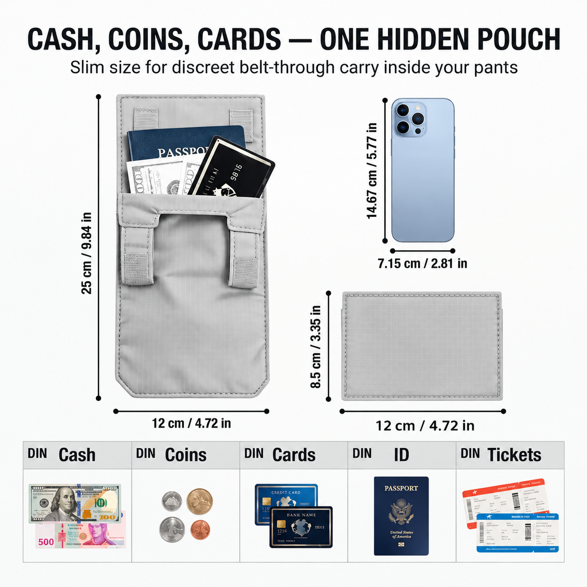 ✈️ Hidden Anti-Theft Passport Pouch – Slim Travel Security Belt Wallet for Cash, Cards & Documents