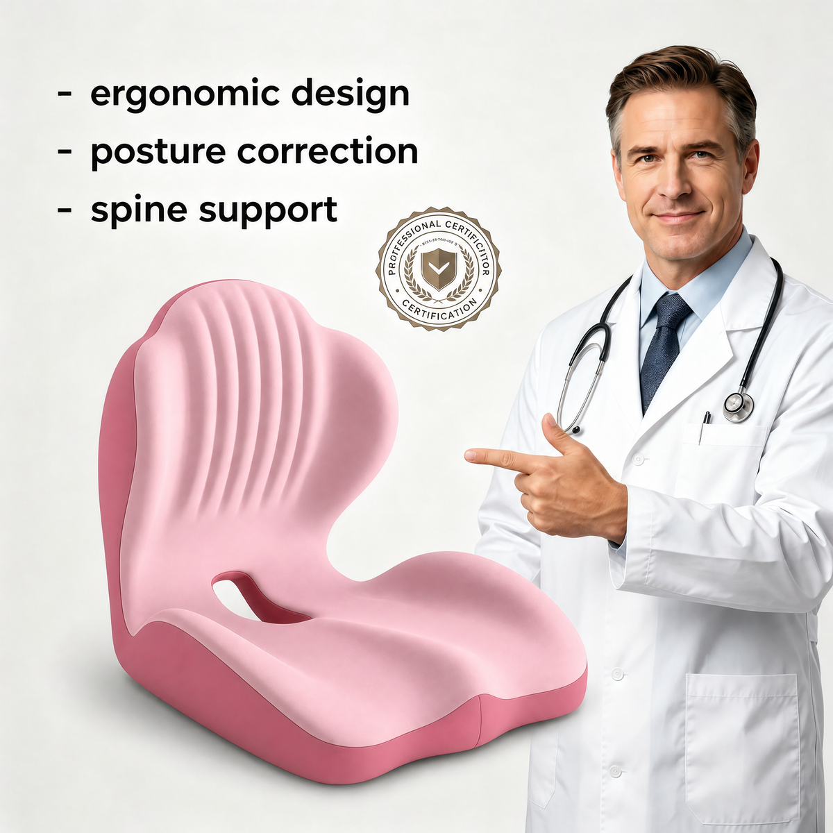 Ergonomic Memory Foam Seat Cushion with Lumbar & Back Support, Relieves Back Pain, Reduces Pressure