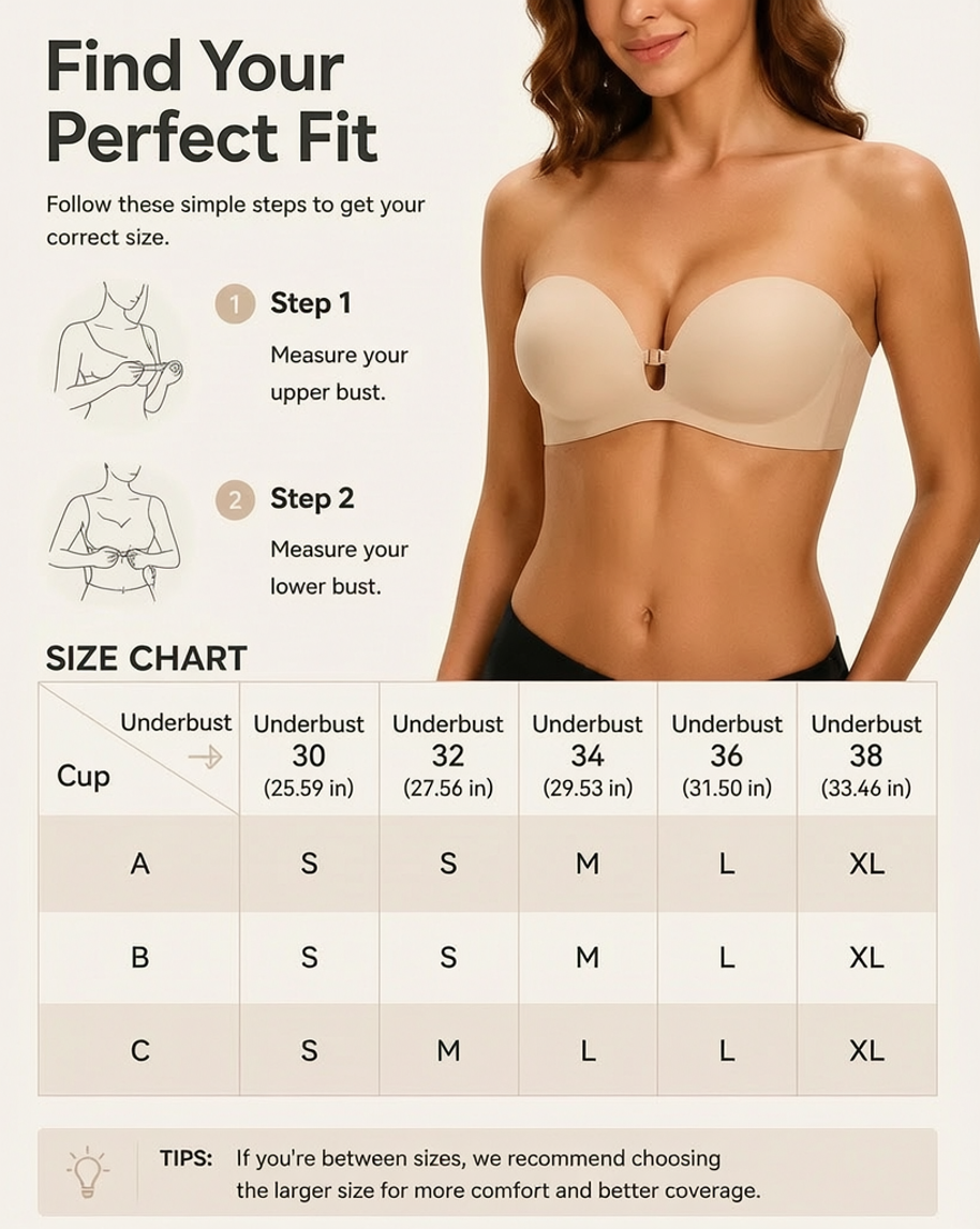 Women's Strapless Front Closure Push-Up Bra