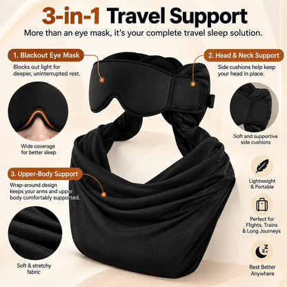 ✈️ 3-in-1 Travel Sleep Support – Blackout Eye Mask & Head Support