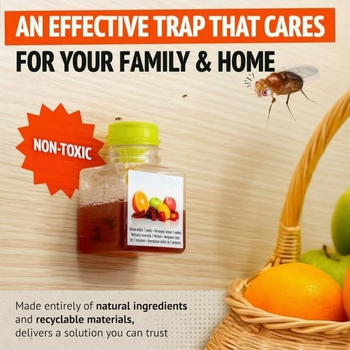 Ultra-Strong Fruit Fly Trap - User Friendly (Up to 3 Weeks per Bottle)