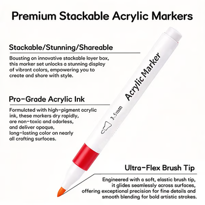 FINENOLO Brush Tip Acrylic Markers Set (24/36/60 Pack) with Portable Stackable Storage Box, Premium Water-Based Automatic Ink Colored Pens Drawing & Painting Supplies for All Levels, Art Supplies for Rock Painting, DIY Crafts