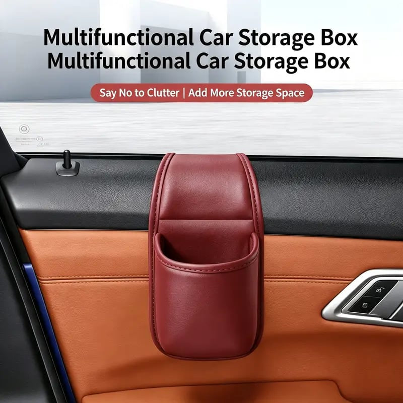 Leather Car Door Storage Pocket Double-Layer Organizer for Phones, Keys & Everyday Driving Essentials