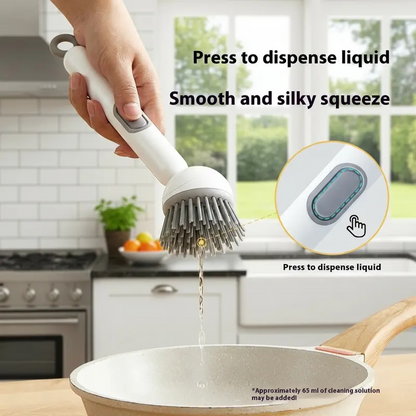 6-in-1 Dish Brush with Detergent Dispenser 360° Rotating Scrubber