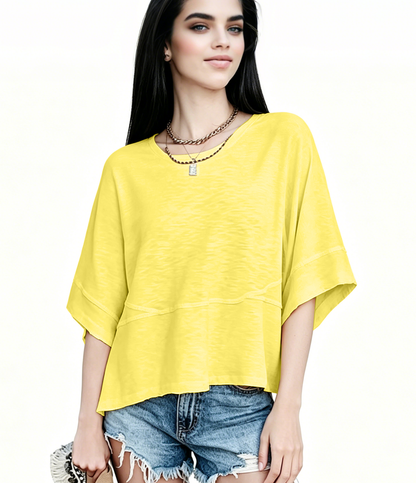 ☀️ Women's Summer Casual Crewneck Batwing Top – Loose Fit, Cute & Breezy 🌸