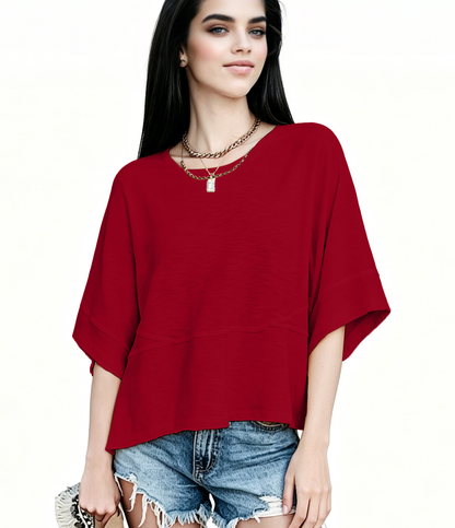 ☀️ Women's Summer Casual Crewneck Batwing Top – Loose Fit, Cute & Breezy 🌸