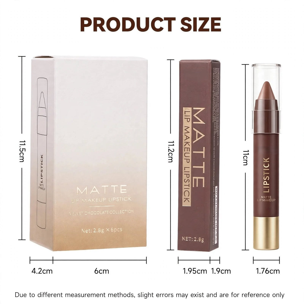 6pcs/set Long-lasting Matte Brown Lipstick