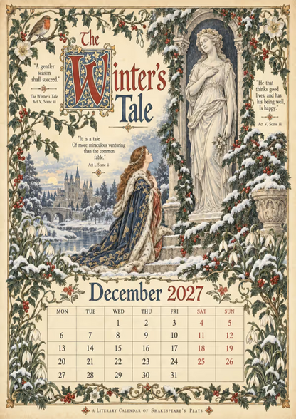 A Shakespearean Year 2027 – 12 Plays Through the Seasons | Vintage Illustrated Wall Calendar