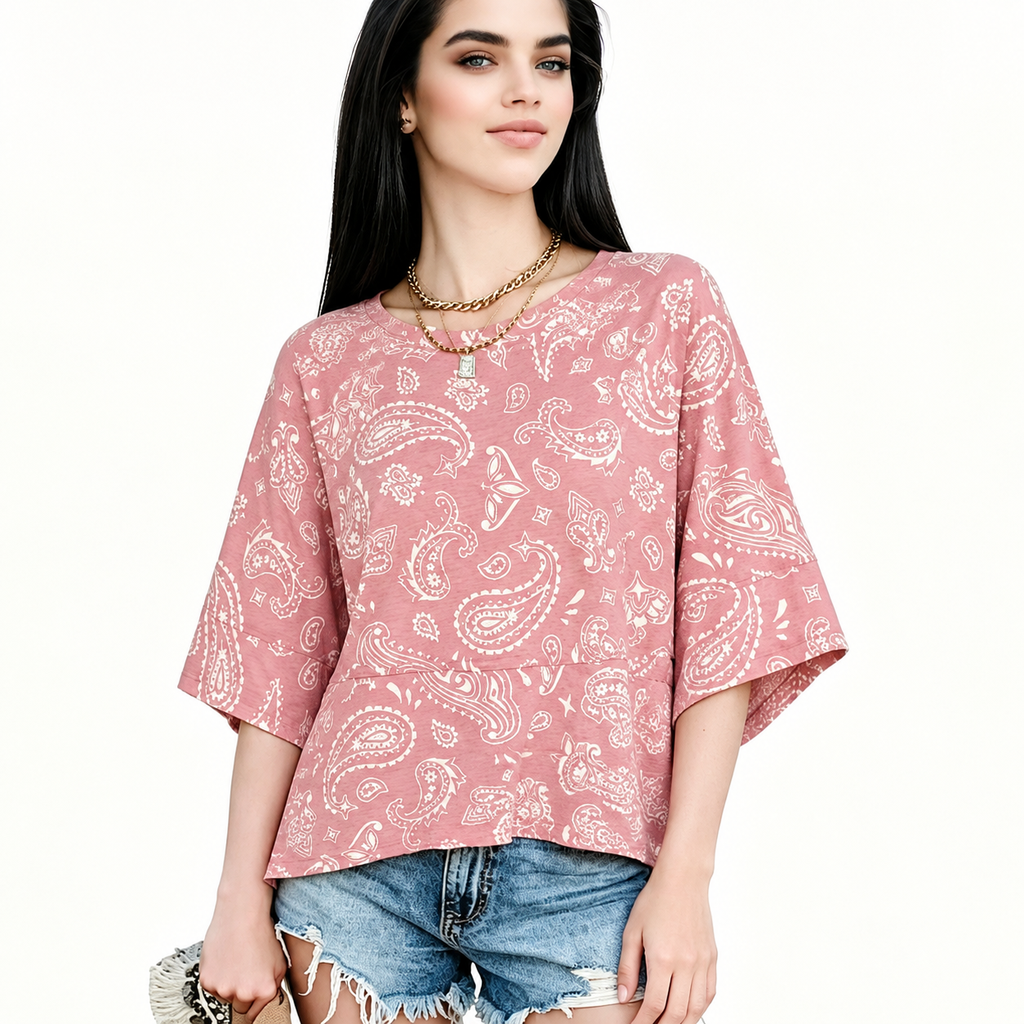 ☀️ Women's Summer Casual Crewneck Batwing Top – Loose Fit, Cute & Breezy 🌸