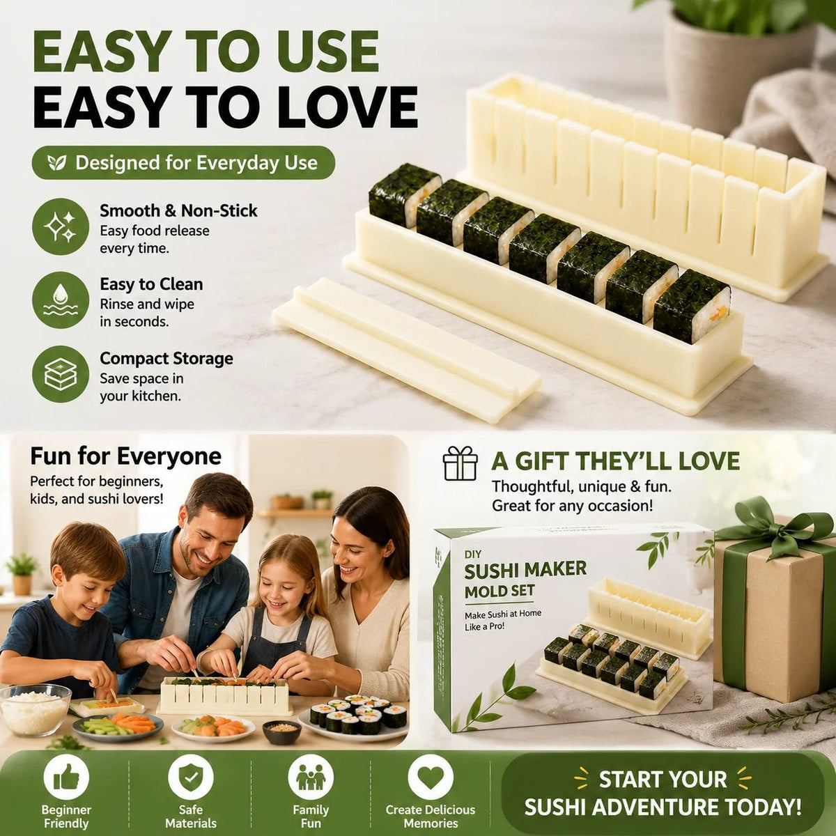 🍣 Sushi Maker Mold – Perfect Homemade Rolls Made Easy