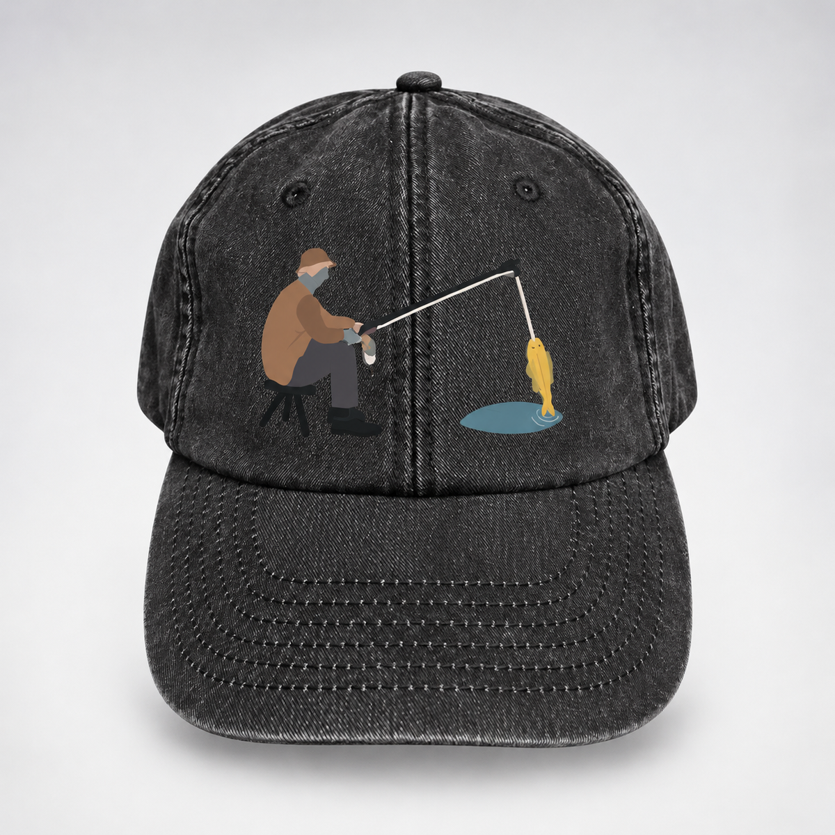 🎣🧢 Catch of the Day Interactive Fishing Cap –🎁 Vintage Washed Moving Fish Hat