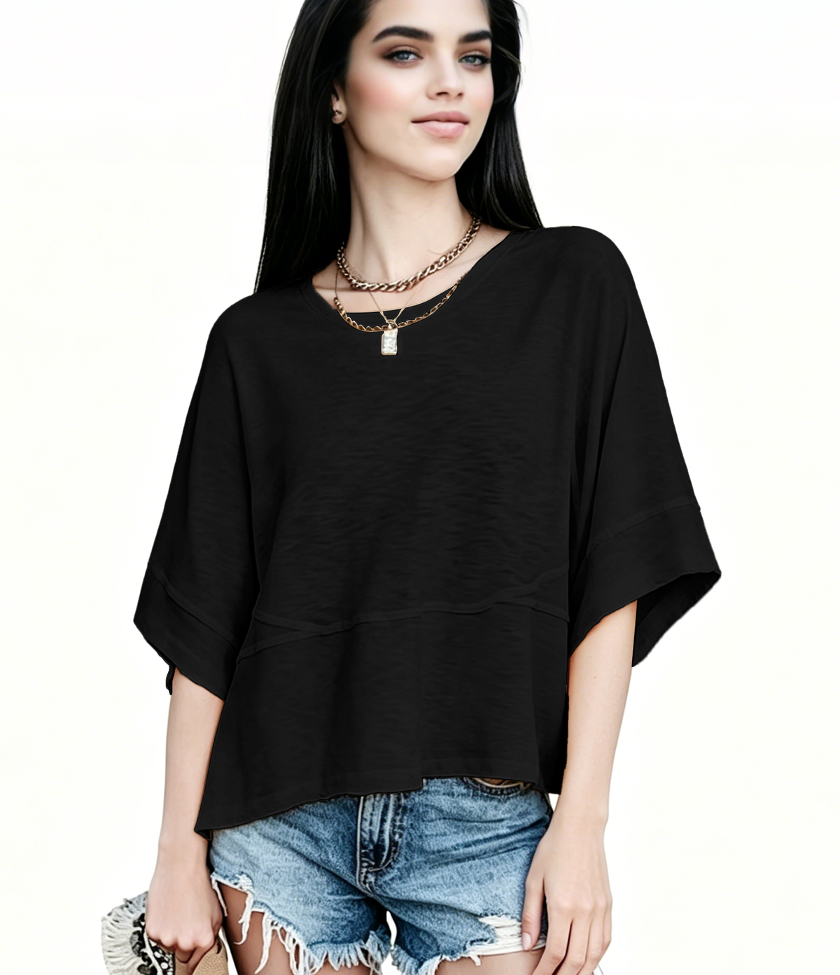 ☀️ Women's Summer Casual Crewneck Batwing Top – Loose Fit, Cute & Breezy 🌸