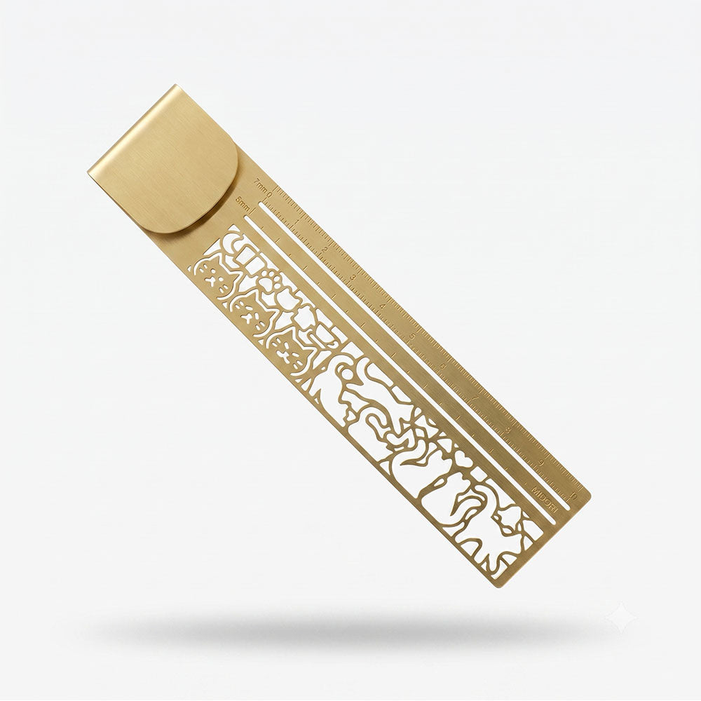 🐱📏Cute Hollow Cat 2-in-1 Brass Bookmark Ruler