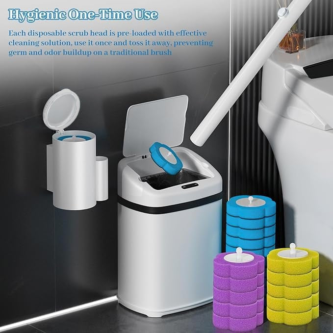 Toilet Scrubber Kit with Self-Cleaning Disposable Pads – No Pre-Rinse, No Mess, No Odor, Simplifies Bathroom Hygiene