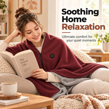 Heated blanket/shoulder wrap with USB charging and 3-level temperature control