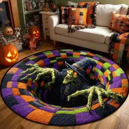 🎃3D visual Skeleton Vortex Quilted Round Halloween Rug