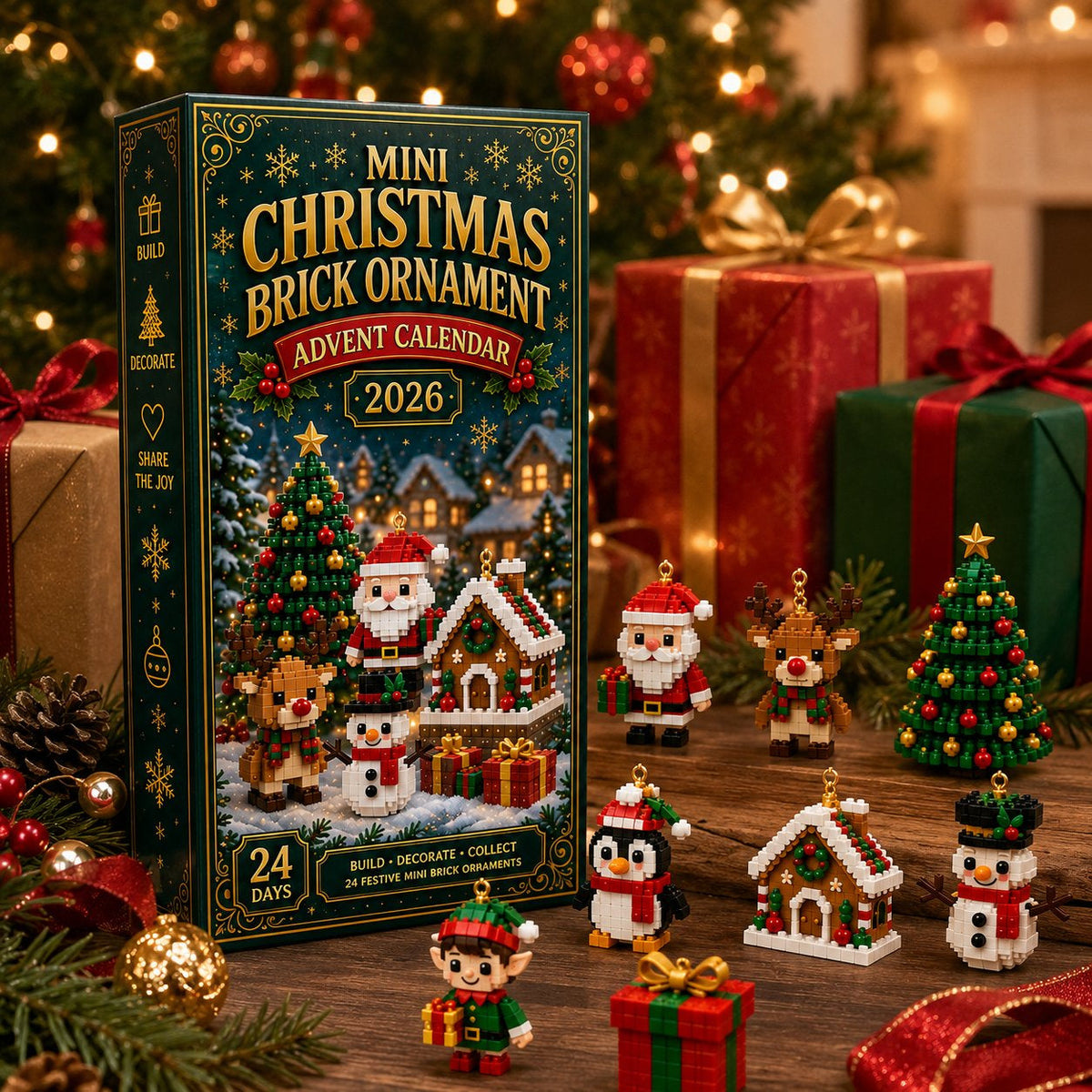 🎄24-day mini Christmas calendar with building blocks | 24 unique Christmas motifs that can be assembled, with hanging loops for Christmas trees, garlands and festive decorations 🧱