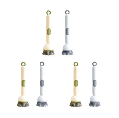 6-in-1 Dish Brush with Detergent Dispenser 360° Rotating Scrubber