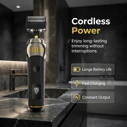 🏆3-in-1 Professional Men’s Grooming Set – T-Blade Trimmer, Foil Shaver & Nose Trimmer – With LED Display & USB Rechargeable