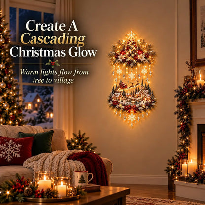 🎄🏠Illuminated Christmas tree and Christmas village wall hanging | Warm glowing string lights for living rooms, entryways and stairwells ✨
