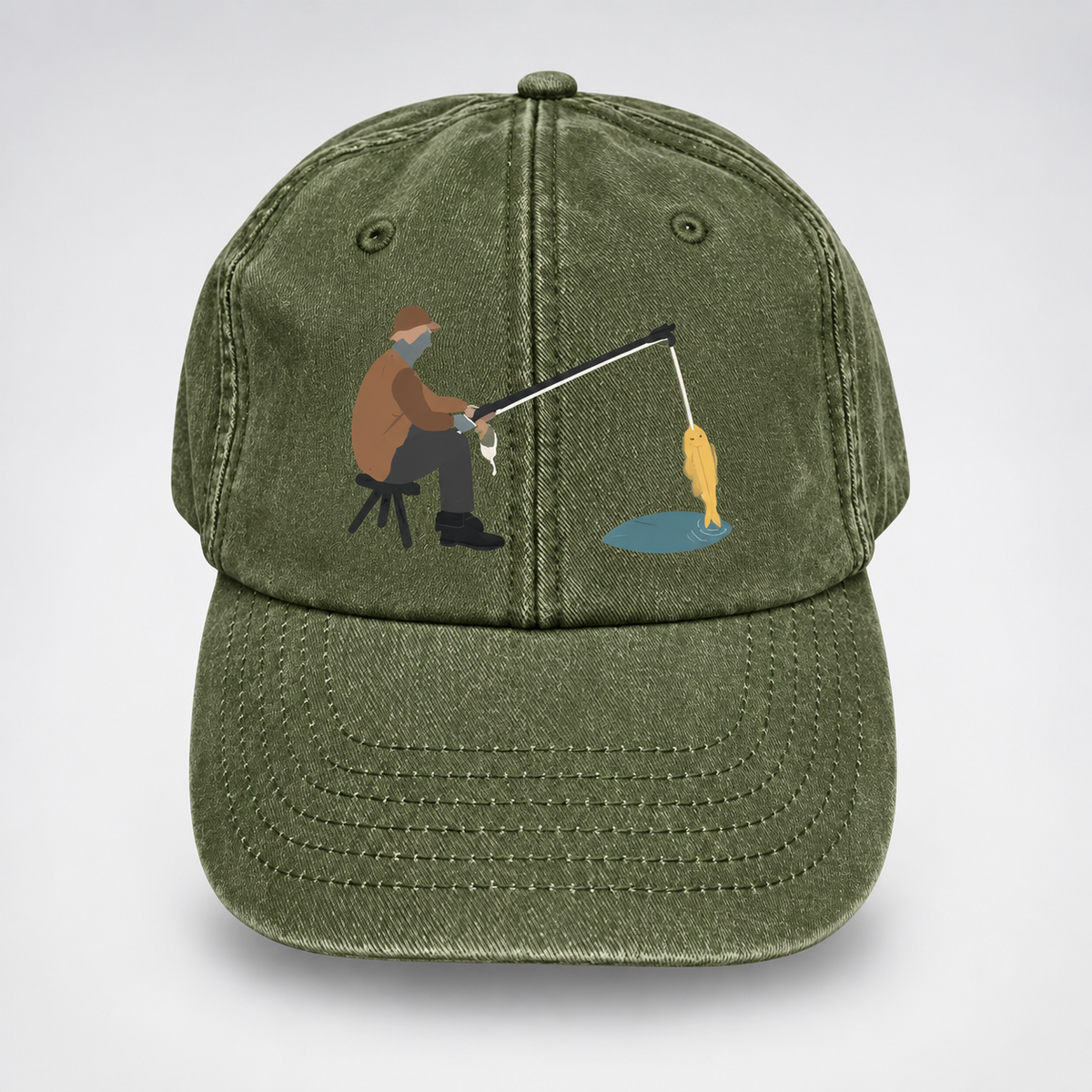 🎣🧢 Catch of the Day Interactive Fishing Cap –🎁 Vintage Washed Moving Fish Hat