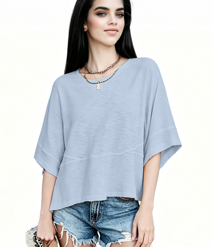 ☀️ Women's Summer Casual Crewneck Batwing Top – Loose Fit, Cute & Breezy 🌸