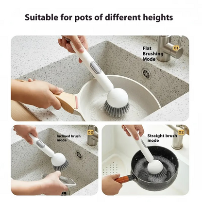 6-in-1 Dish Brush with Detergent Dispenser 360° Rotating Scrubber