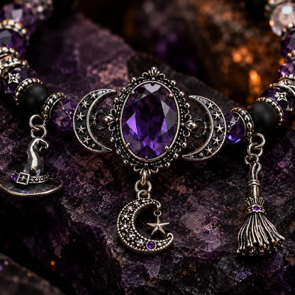🔮 Witch’s Crystal Moon Charm Bracelet