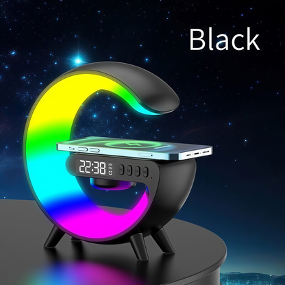 🔥Multifunctional Bluetooth Speaker-Colorful Atmosphere Light Wireless Charging and Clock All-in-one Machine