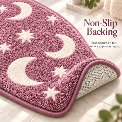 🌙 Glow In The Dark Moon & Star Bathroom Mat Set – 3-Piece Plush Set