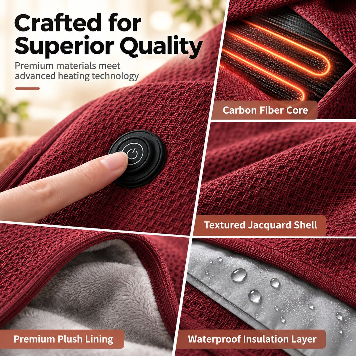 Heated blanket/shoulder wrap with USB charging and 3-level temperature control
