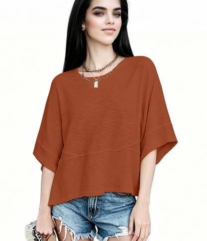☀️ Women's Summer Casual Crewneck Batwing Top – Loose Fit, Cute & Breezy 🌸