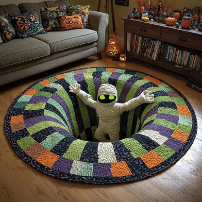 🎃3D visual Skeleton Vortex Quilted Round Halloween Rug