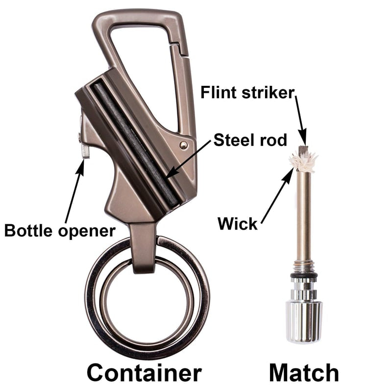 3-in-1 Permanent Match & Carabiner Keychain