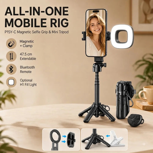 📸Magnetic Selfie Stick Tripod – 360° Rotation Stand, Bluetooth Remote & Universal MagSafe Phone Mount for Travel & Vlogging