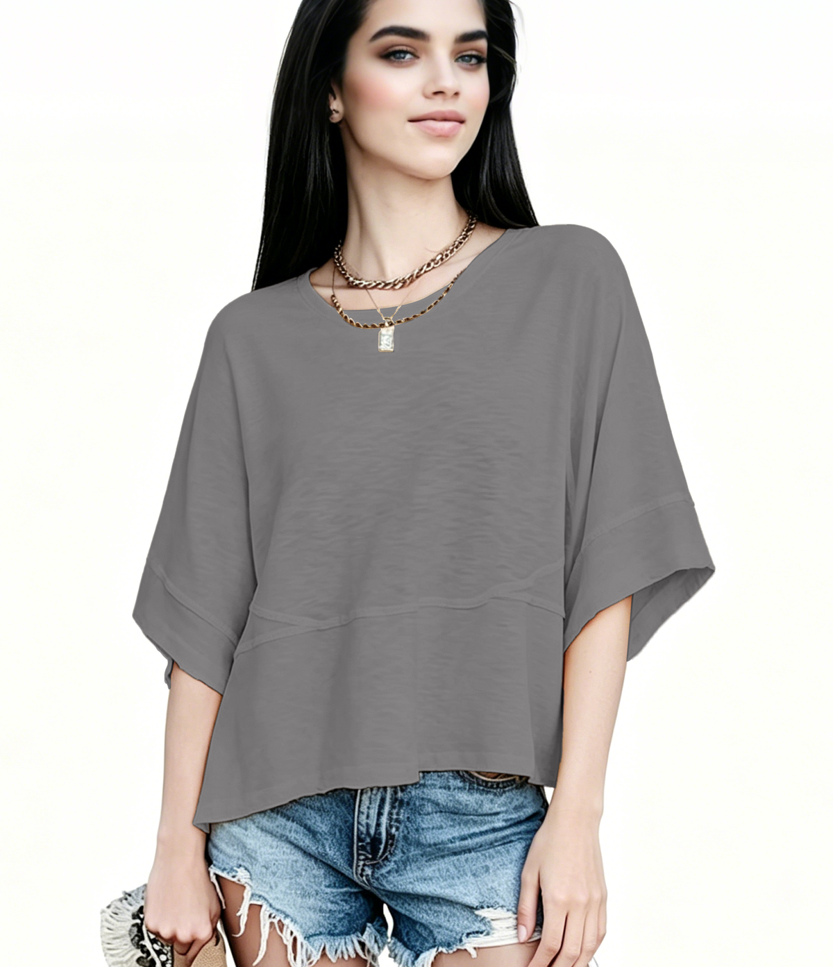 ☀️ Women's Summer Casual Crewneck Batwing Top – Loose Fit, Cute & Breezy 🌸